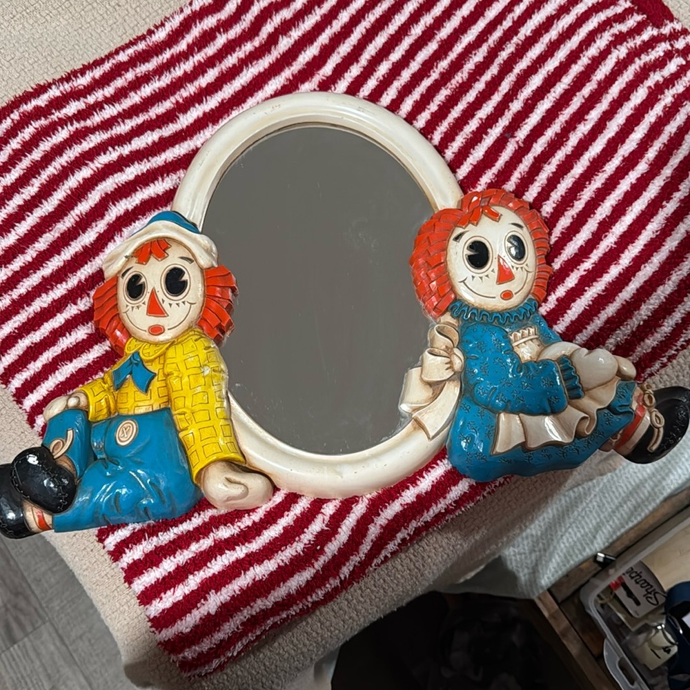 Vintage Raggedy Ann & Andy Wall Mirror 1977 Bobbs Merrill